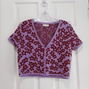 PacSun Floral Knit Cropped Sweater Top Size Large V Neck Line Mod Print